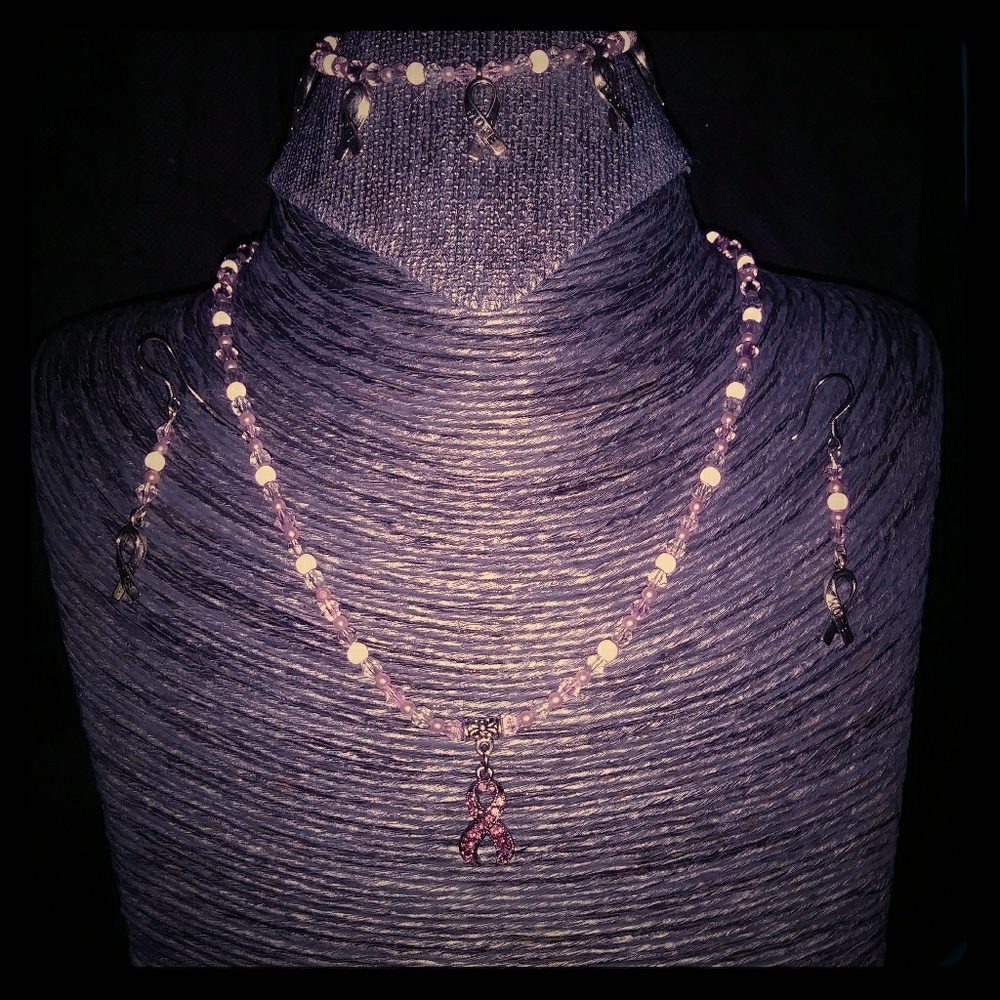 Pink Ribbon "breast cancer awareness" jewelry set